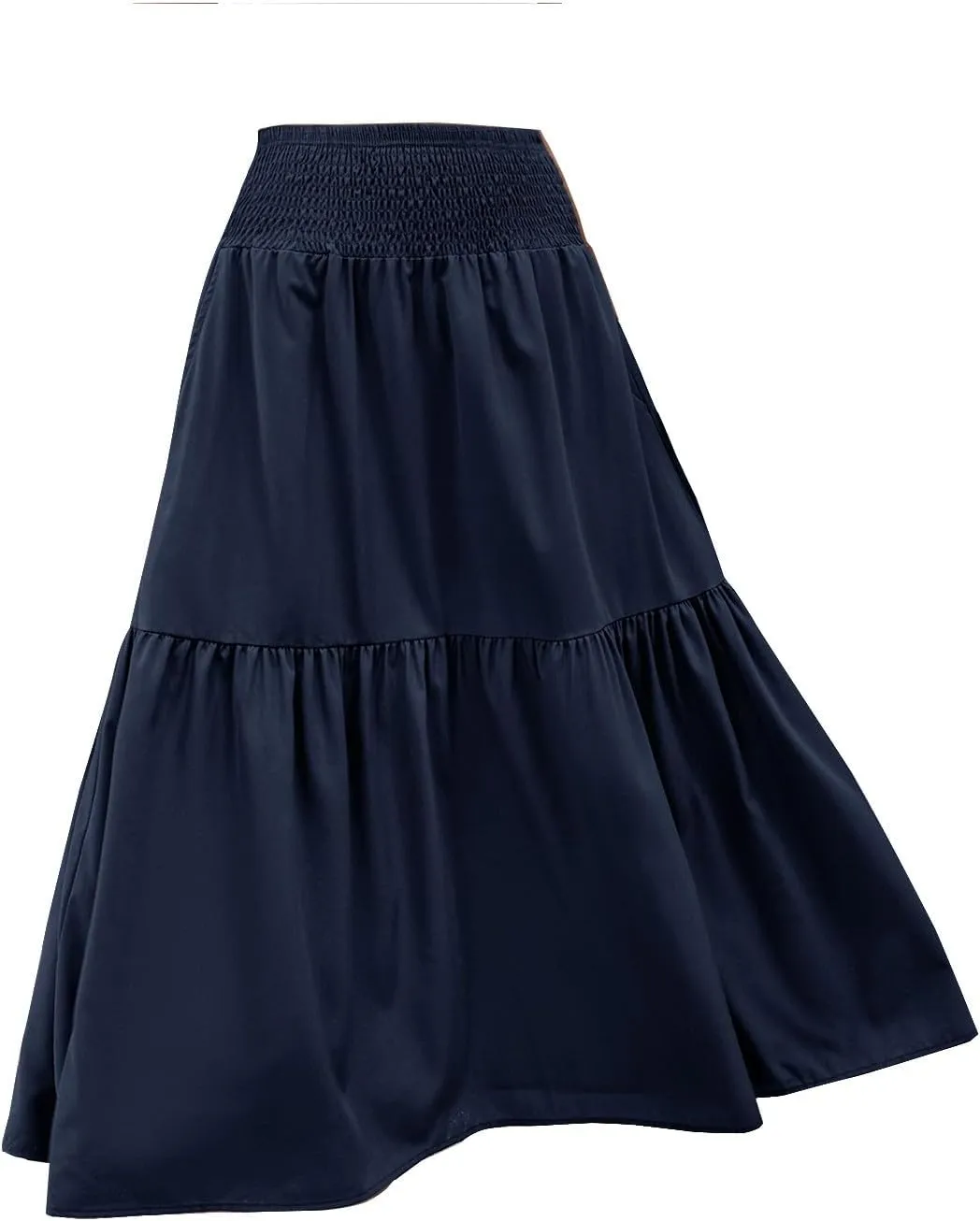 Maxi Skirt for Women Summer Casual Elastic High Waist Pleated A Line Flowy Swing Tiered Beach Vacation Skirts