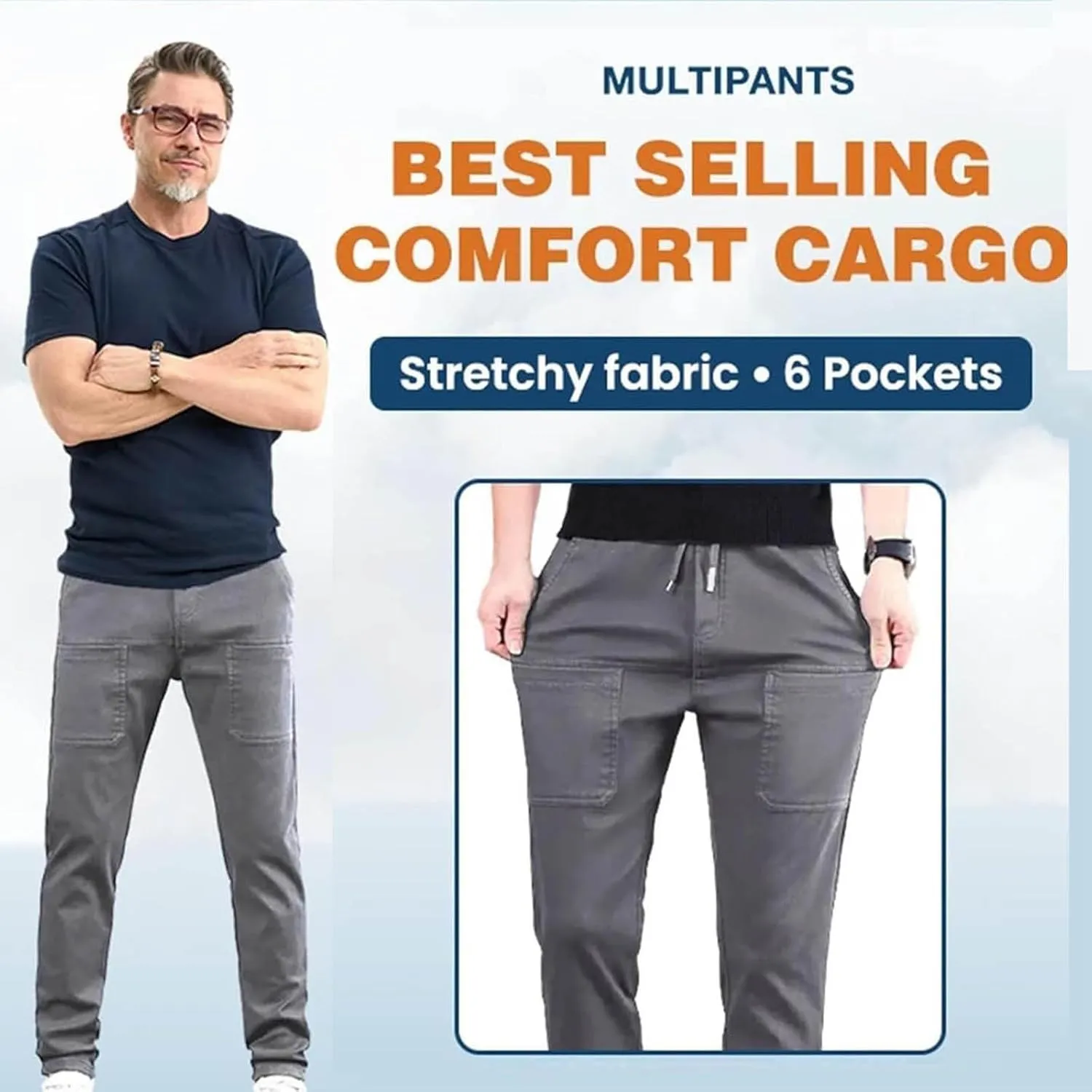 Mencomfy Cargo Pants Multipants - High Stretch Multi Pocket Durable Cargo Pants for Men Comfort Cargo Hiking Pant
