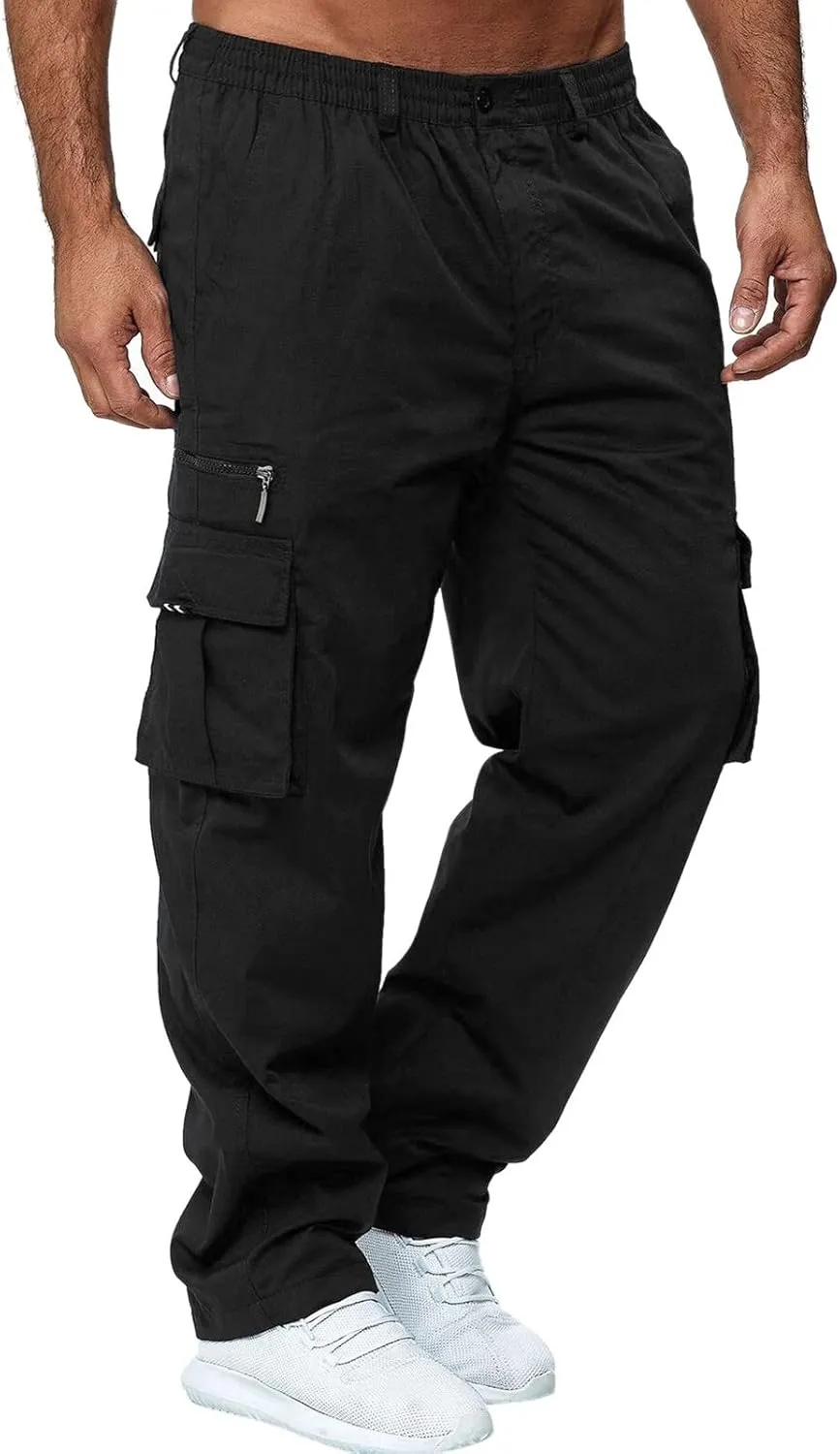 Men's Cargo Pants Casual Straight Sports Pant Outdoor Relaxed Fit Cargo Trouser Multi Pockets Cargo Trousers for Men