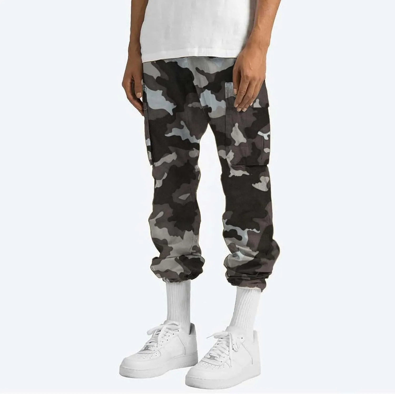Mens Cargo Pants Print Cargo Pants Drawstring Stretch Elastic Waist Tapered Trousers Cotton Drawstring Chino Cargo Trousers