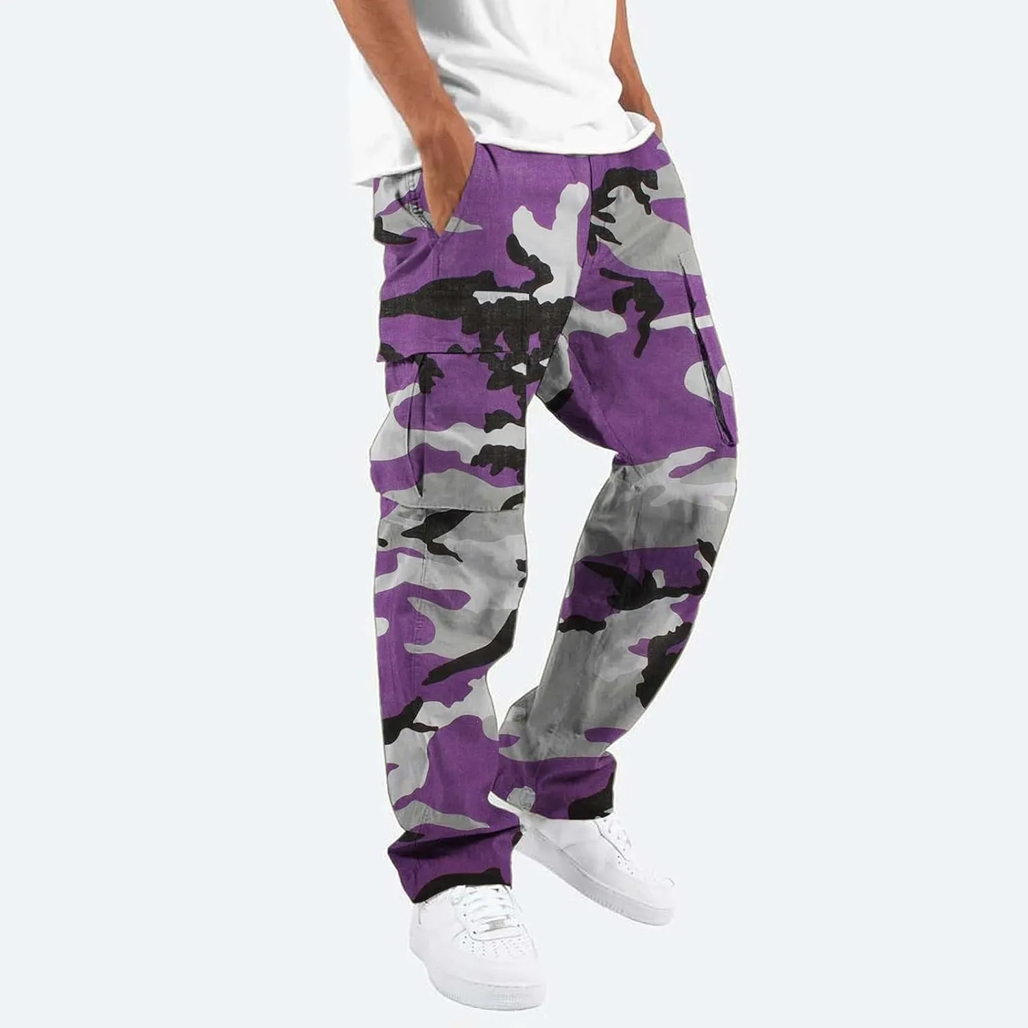 Mens Cargo Pants Print Cargo Pants Drawstring Stretch Elastic Waist Tapered Trousers Cotton Drawstring Chino Cargo Trousers