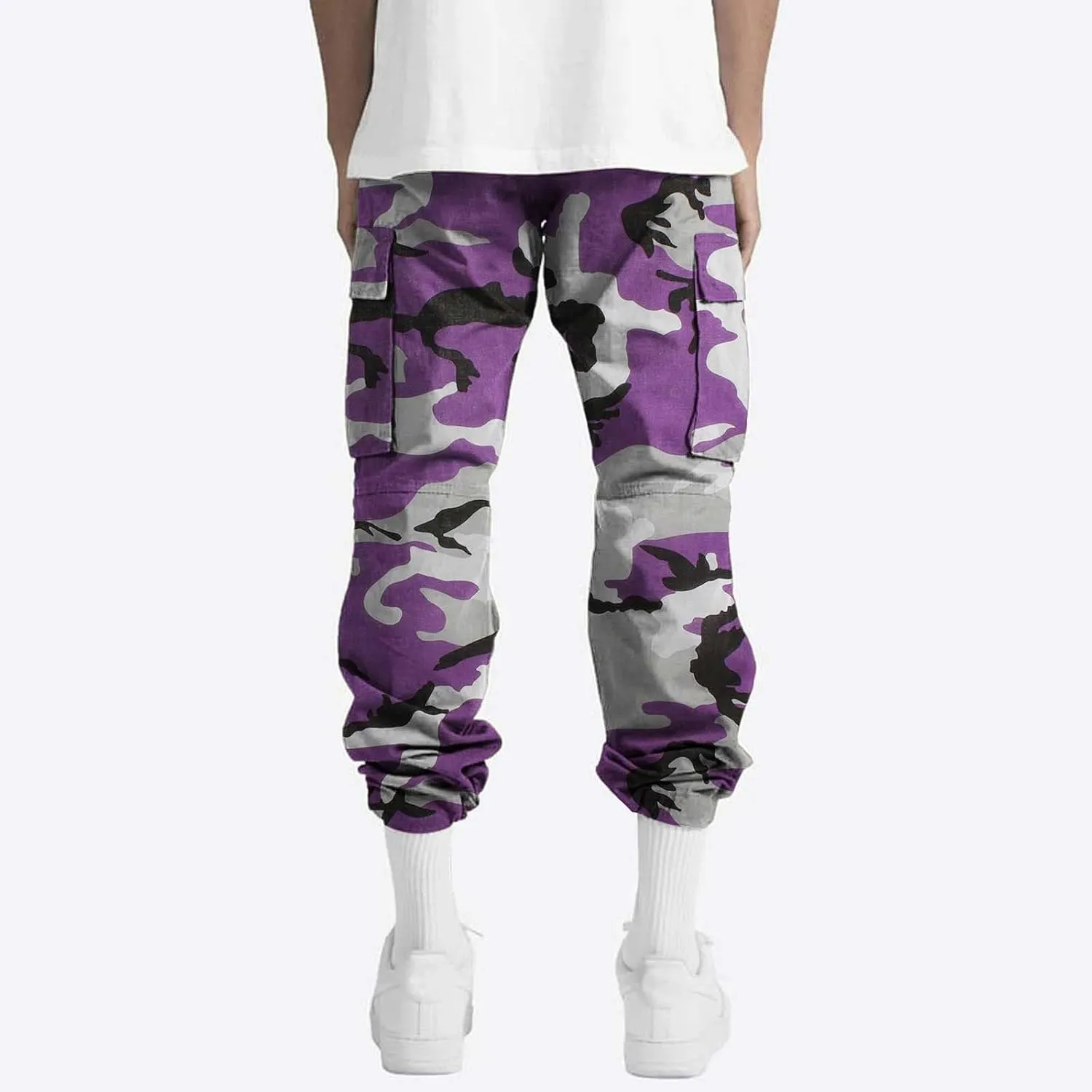 Mens Cargo Pants Print Cargo Pants Drawstring Stretch Elastic Waist Tapered Trousers Cotton Drawstring Chino Cargo Trousers
