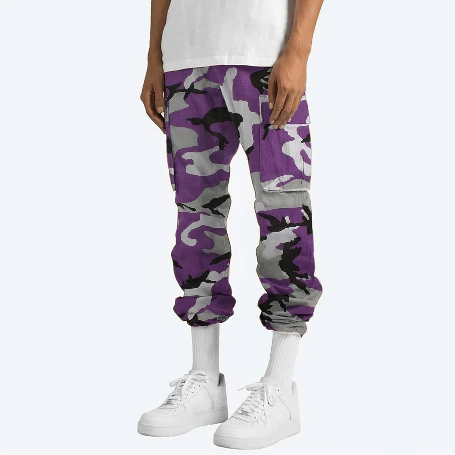 Mens Cargo Pants Print Cargo Pants Drawstring Stretch Elastic Waist Tapered Trousers Cotton Drawstring Chino Cargo Trousers