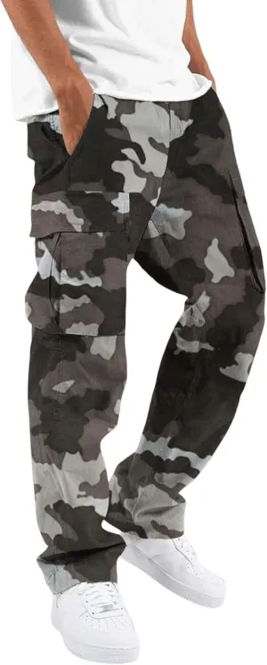 Mens Cargo Pants Print Cargo Pants Drawstring Stretch Elastic Waist Tapered Trousers Cotton Drawstring Chino Cargo Trousers