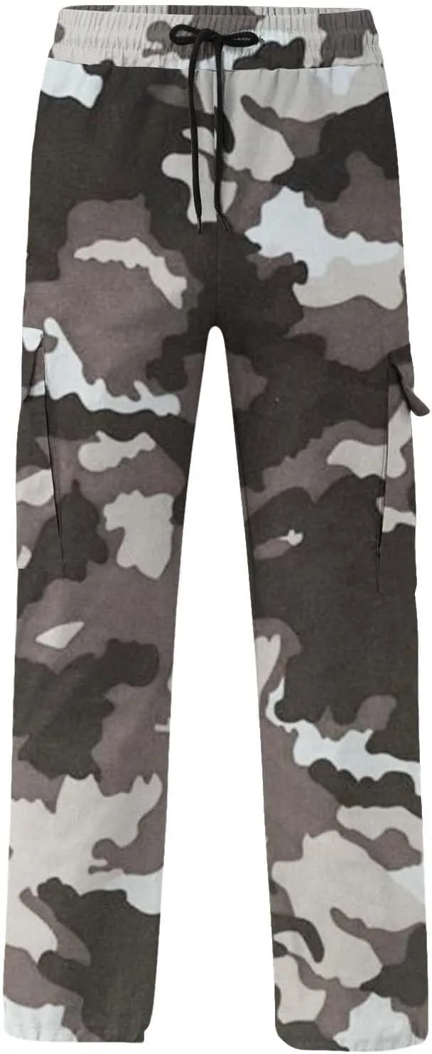 Mens Cargo Pants Print Cargo Pants Drawstring Stretch Elastic Waist Tapered Trousers Cotton Drawstring Chino Cargo Trousers