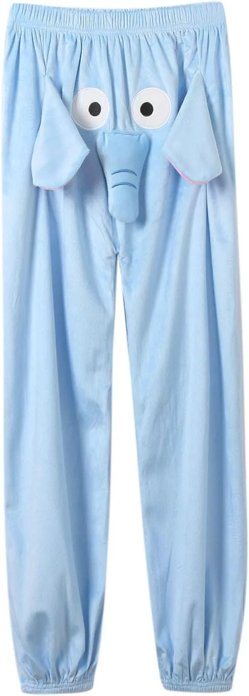 Mens Christmas Pyjama Jogger Novelty Elephant 3D Pattern Loose Lounge Sleepwear Flannel Leisure Pajama Pant