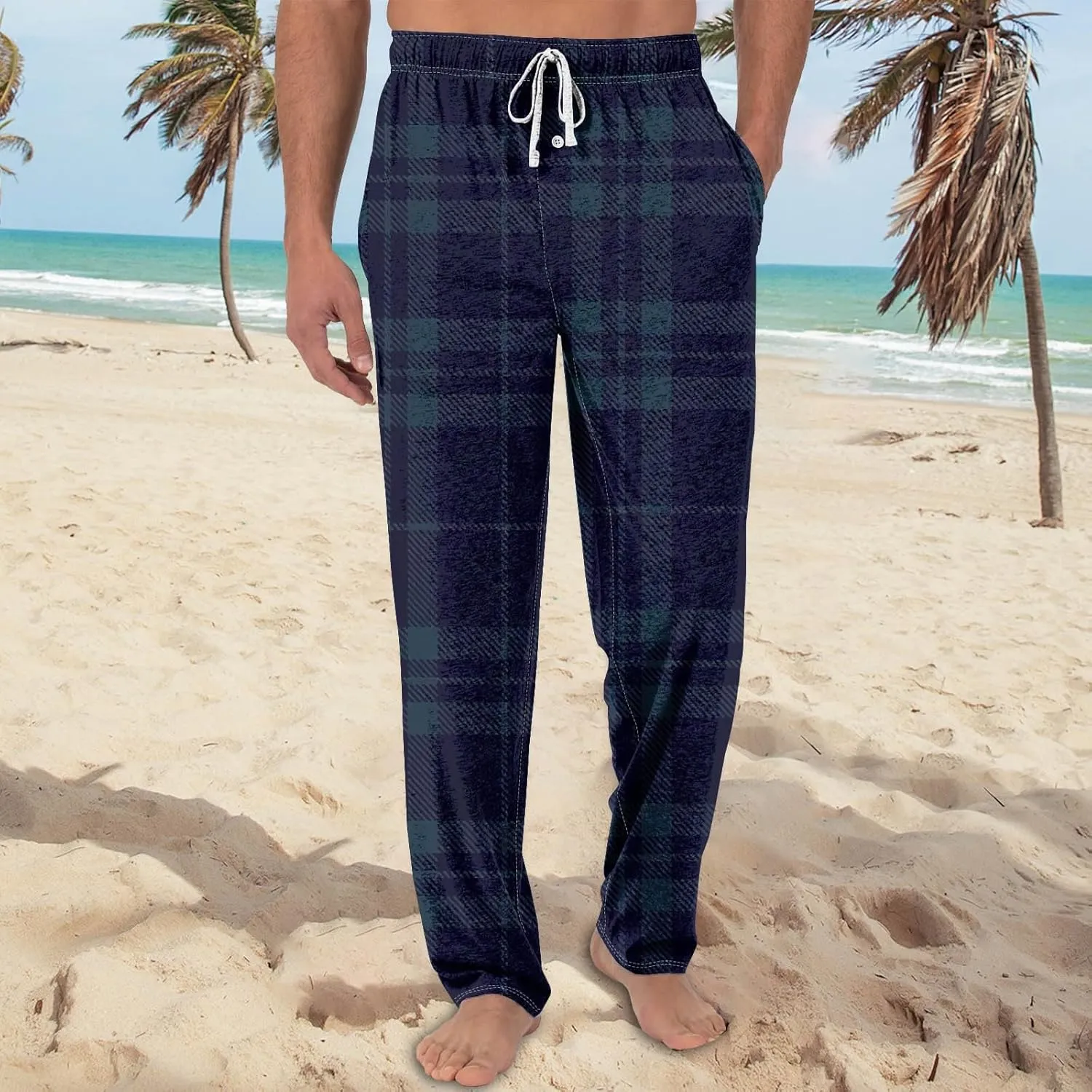 Mens Knitted Pj Pants Matching Christmas Pajamas for Family Casual Breathable Pj Pants Adjustable Drawstring Pants