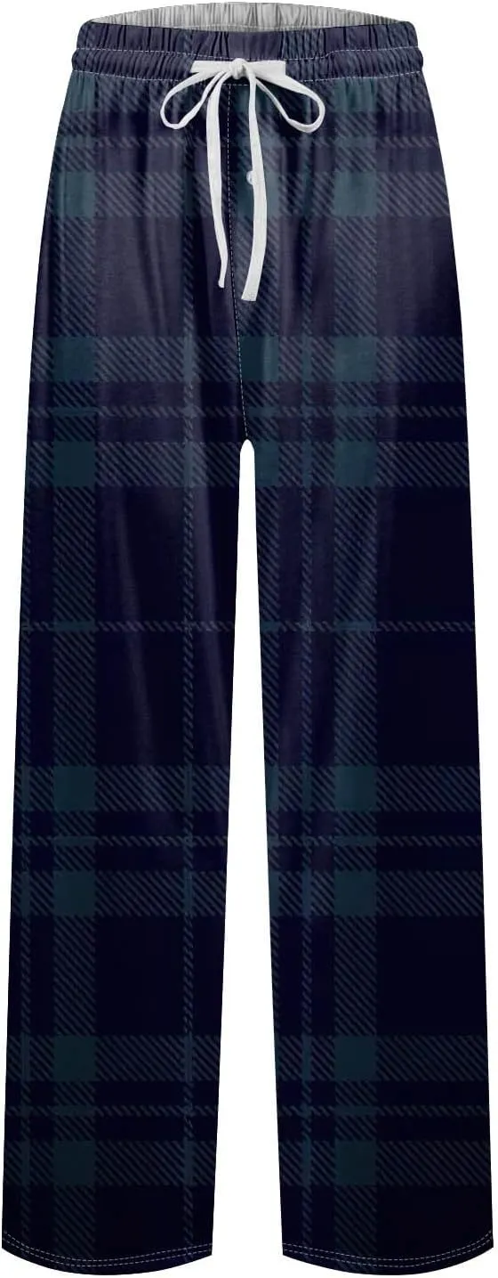Mens Knitted Pj Pants Matching Christmas Pajamas for Family Casual Breathable Pj Pants Adjustable Drawstring Pants