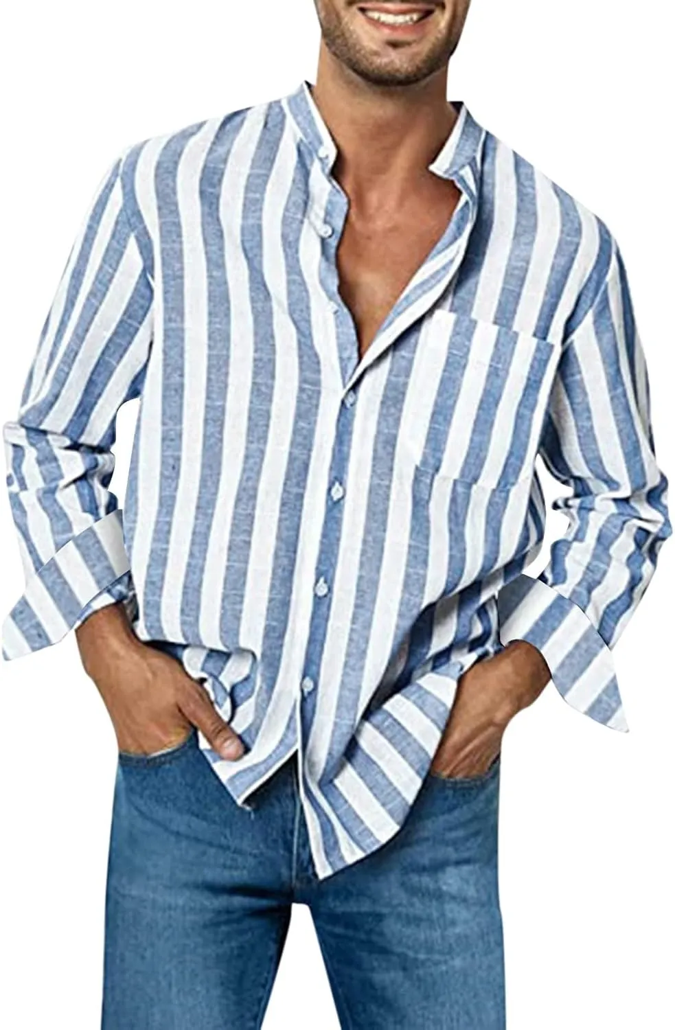 Men's Long Sleeve Button Up Shirts Collar Pocket Long Sleeve Shirt Top Long Sleeve Shirts for Men Casual Shirts for