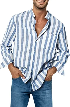 Men's Long Sleeve Button Up Shirts Collar Pocket Long Sleeve Shirt Top Long Sleeve Shirts for Men Casual Shirts for