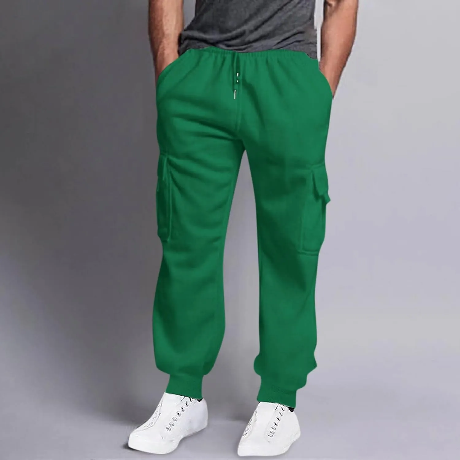 Mens Outdoor Hiking Cargo Pants Leisure Loose Sports Running Solid Color Lace Up Cargo Pants Men's Cargo Tactical