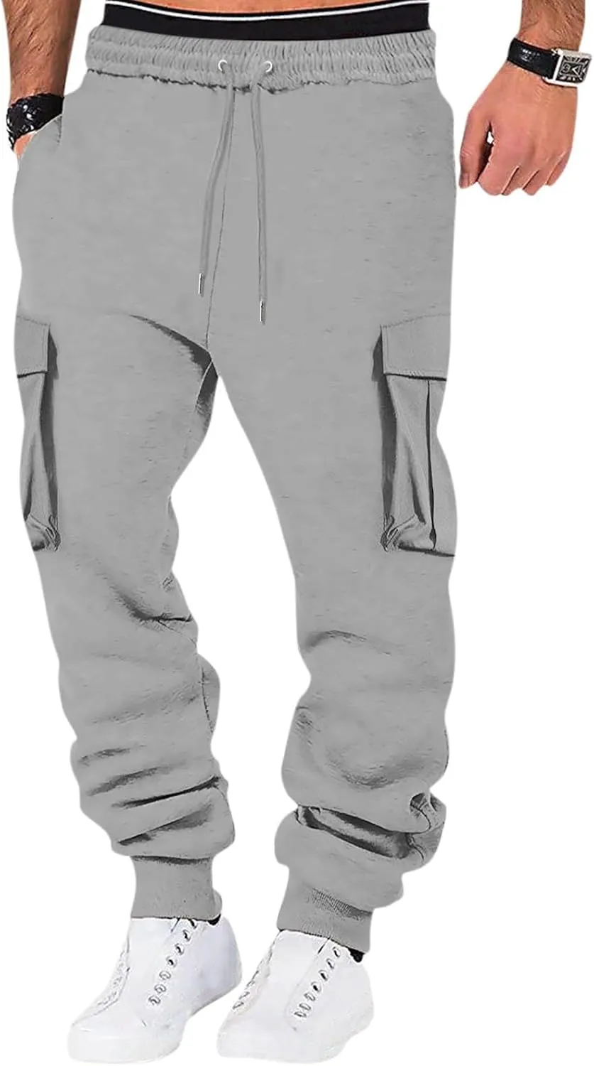 Mens Outdoor Hiking Cargo Pants Leisure Loose Sports Running Solid Color Lace Up Cargo Pants Men's Cargo Tactical