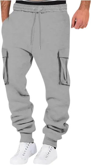 Mens Outdoor Hiking Cargo Pants Leisure Loose Sports Running Solid Color Lace Up Cargo Pants Men's Cargo Tactical