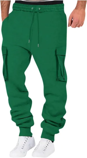 Mens Outdoor Hiking Cargo Pants Leisure Loose Sports Running Solid Color Lace Up Cargo Pants Men's Cargo Tactical