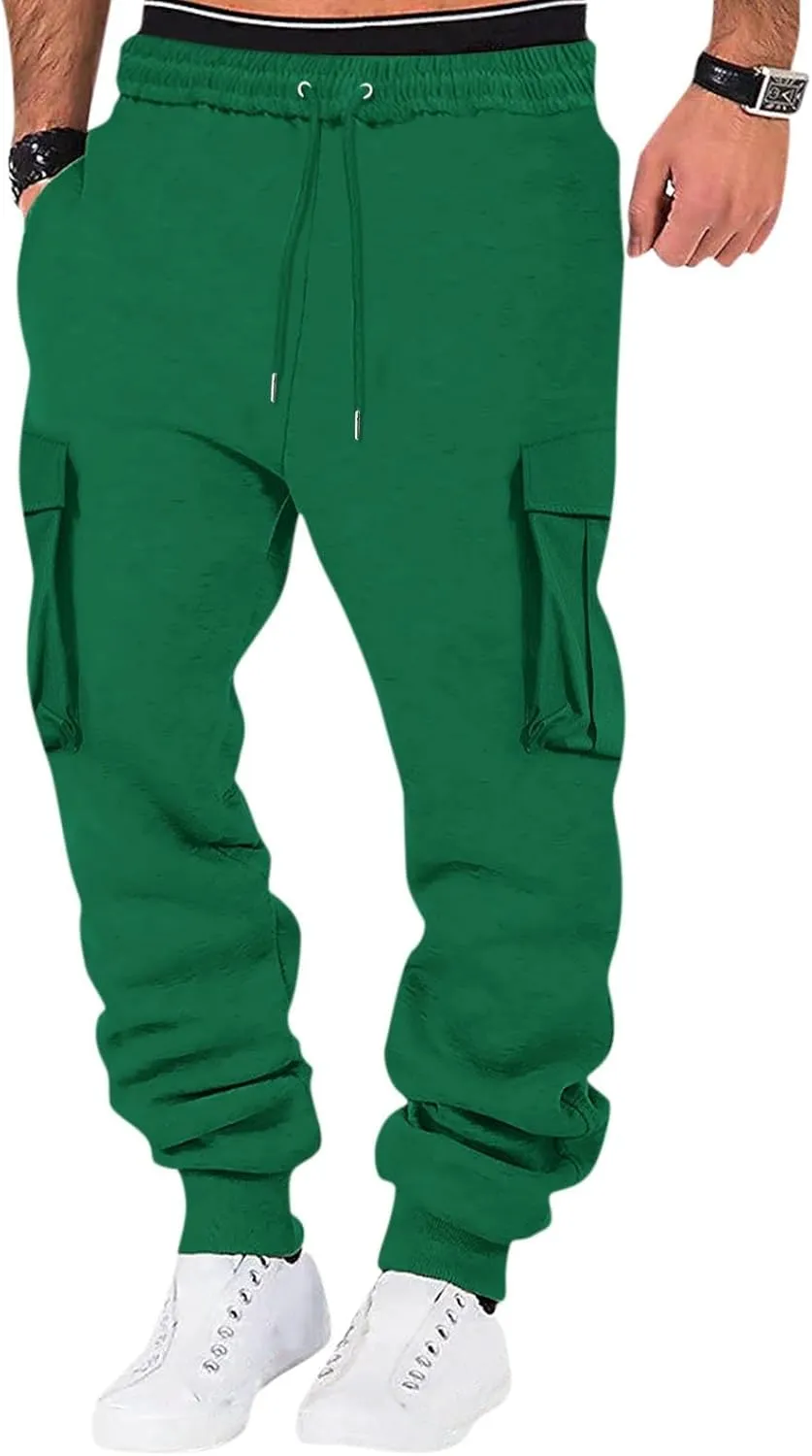 Mens Outdoor Hiking Cargo Pants Leisure Loose Sports Running Solid Color Lace Up Cargo Pants Men's Cargo Tactical