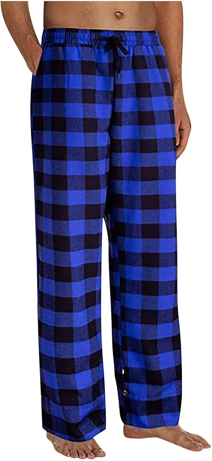 Mens Plaid Pajama Pants,Cotton Drawstring Elastic Waist Pj Pants Soft Loose Fit Lightweight Lounge Sleepwear