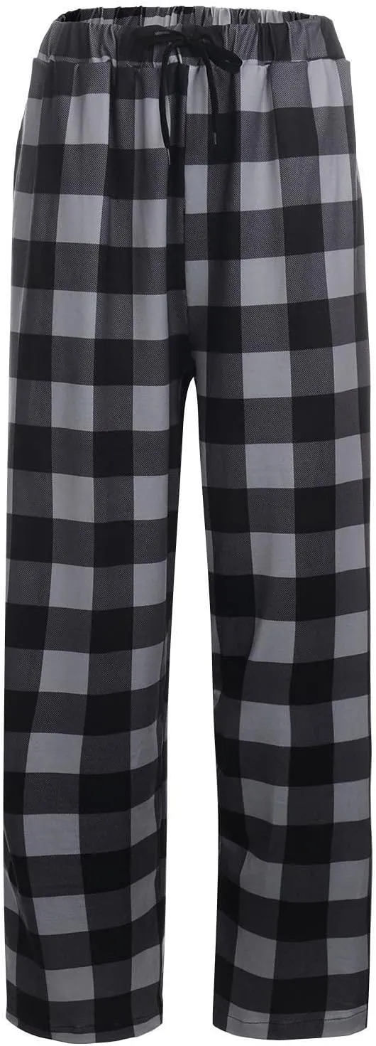 Mens Plaid Pajama Pants,Cotton Drawstring Elastic Waist Pj Pants Soft Loose Fit Lightweight Lounge Sleepwear
