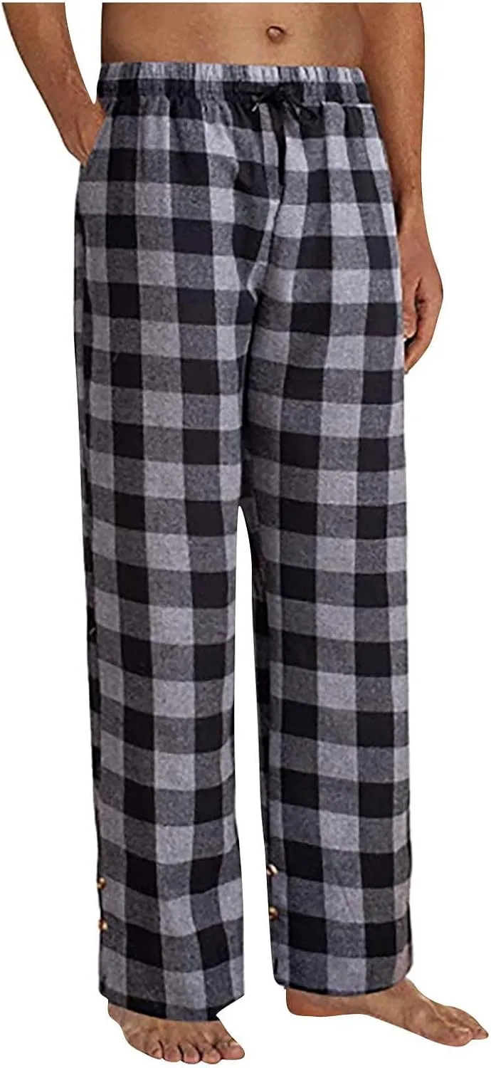 Mens Plaid Pajama Pants,Cotton Drawstring Elastic Waist Pj Pants Soft Loose Fit Lightweight Lounge Sleepwear