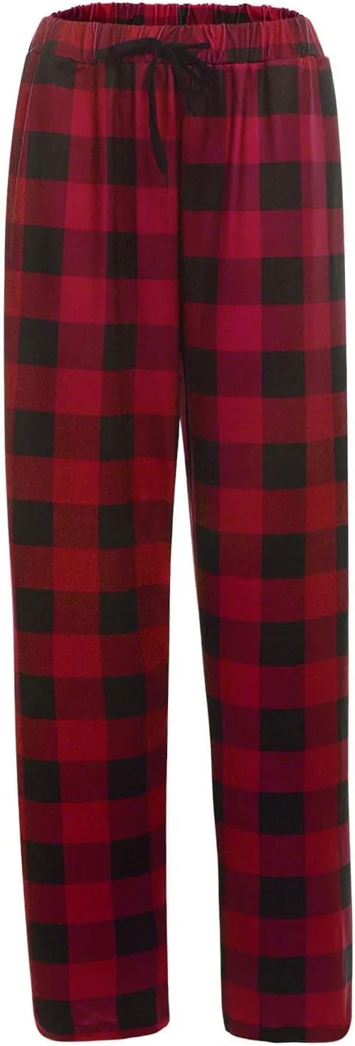 Mens Plaid Pajama Pants,Cotton Drawstring Elastic Waist Pj Pants Soft Loose Fit Lightweight Lounge Sleepwear