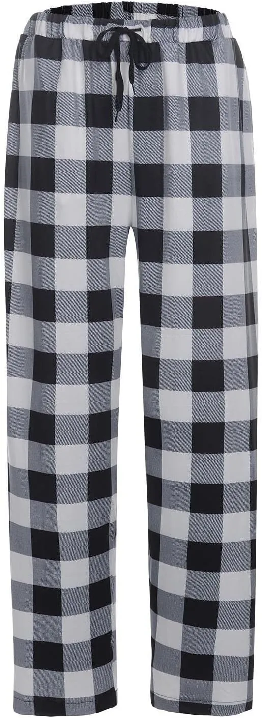 Mens Plaid Pajama Pants,Cotton Drawstring Elastic Waist Pj Pants Soft Loose Fit Lightweight Lounge Sleepwear