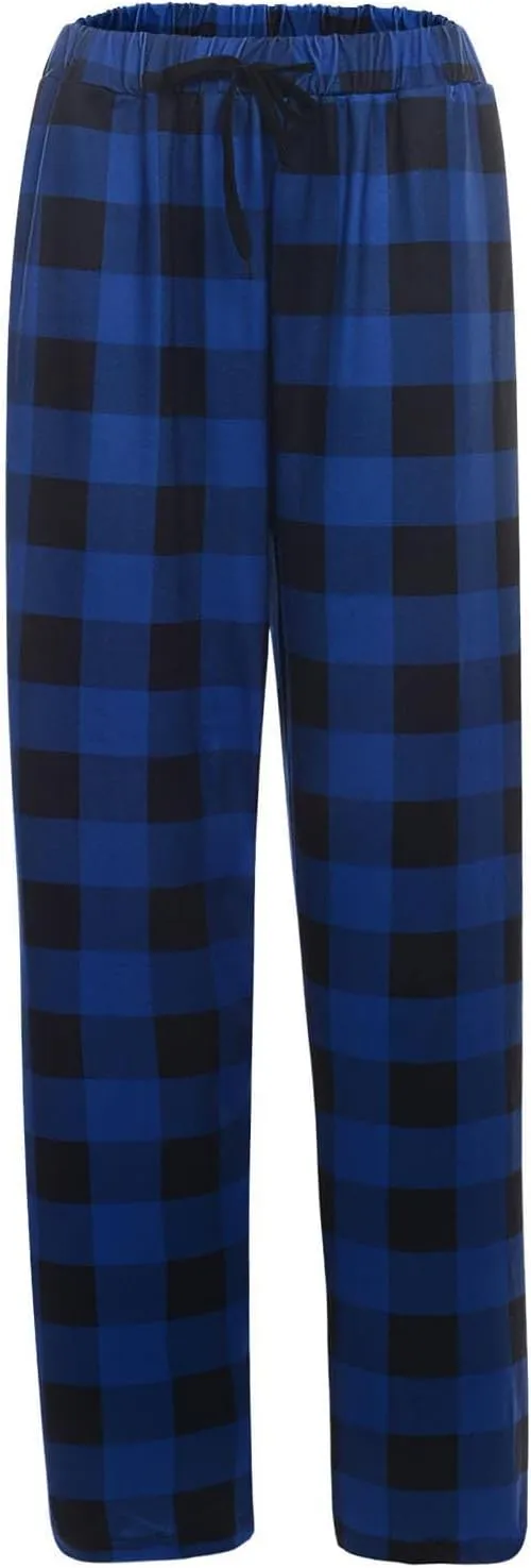 Mens Plaid Pajama Pants,Cotton Drawstring Elastic Waist Pj Pants Soft Loose Fit Lightweight Lounge Sleepwear