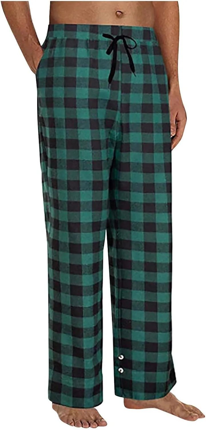 Mens Plaid Pajama Pants,Cotton Drawstring Elastic Waist Pj Pants Soft Loose Fit Lightweight Lounge Sleepwear