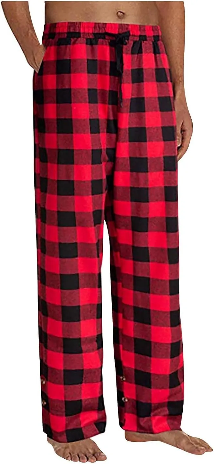 Mens Plaid Pajama Pants,Cotton Drawstring Elastic Waist Pj Pants Soft Loose Fit Lightweight Lounge Sleepwear