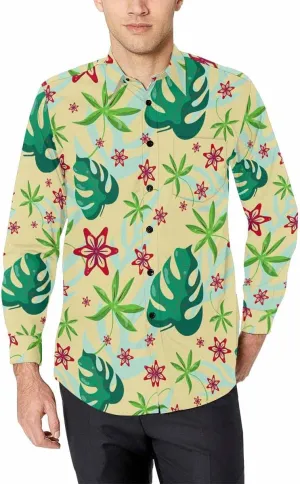 Mens Shirts Long Sleeve Tropical Leaves Pattern Mens Button Down Long Sleeve Shirt Dress Shirt Long-Sleeve Work Shirt