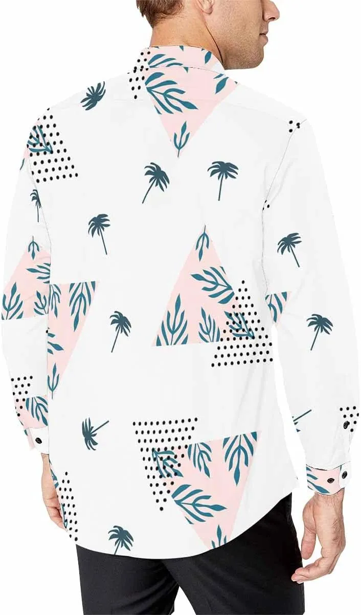 Mens Shirts Long Sleeve Tropical Leaves Pattern Mens Button Down Long Sleeve Shirt Dress Shirt Long-Sleeve Work Shirt