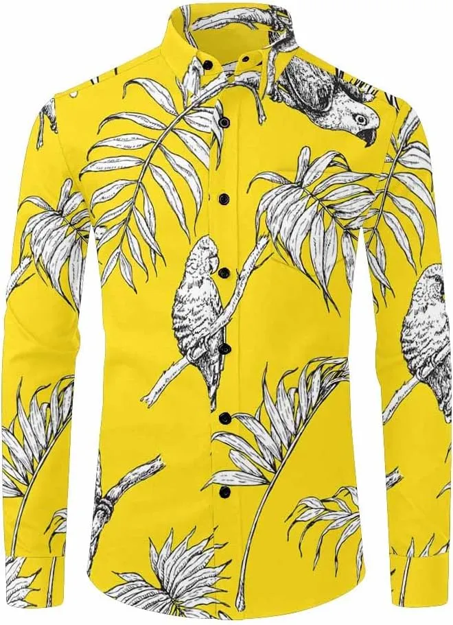 Mens Shirts Long Sleeve Tropical Leaves Pattern Mens Button Down Long Sleeve Shirt Dress Shirt Long-Sleeve Work Shirt