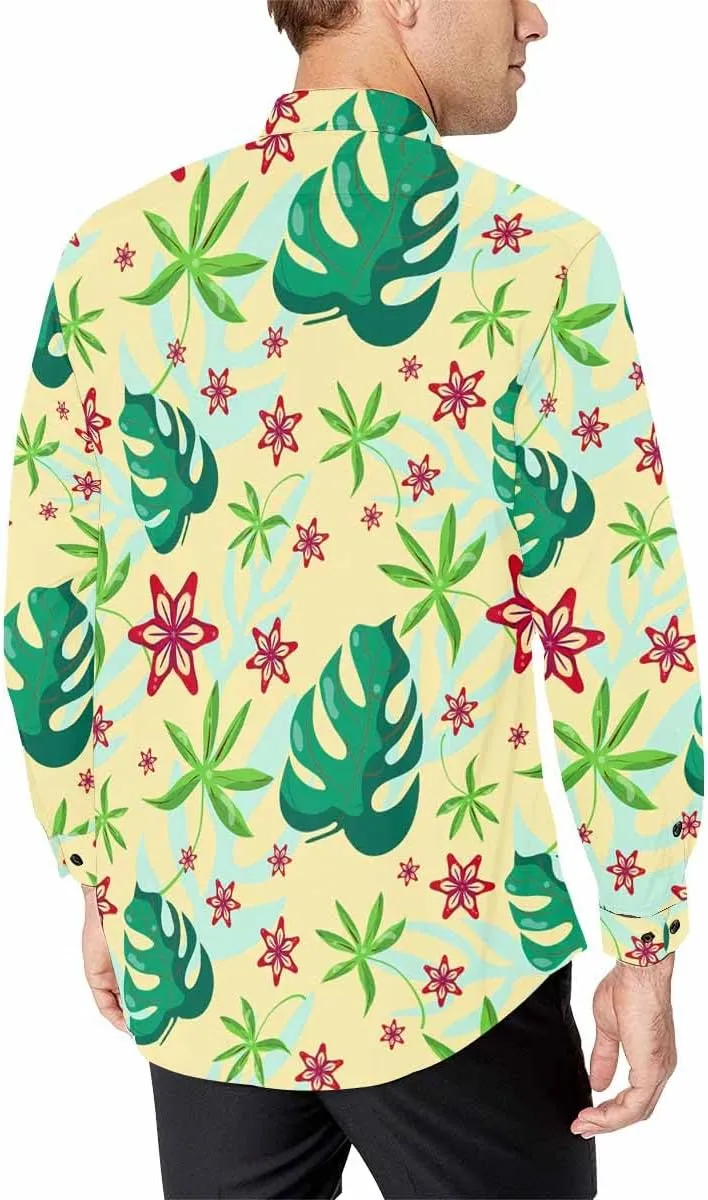 Mens Shirts Long Sleeve Tropical Leaves Pattern Mens Button Down Long Sleeve Shirt Dress Shirt Long-Sleeve Work Shirt
