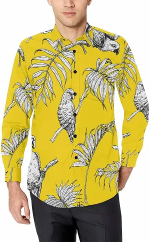 Mens Shirts Long Sleeve Tropical Leaves Pattern Mens Button Down Long Sleeve Shirt Dress Shirt Long-Sleeve Work Shirt