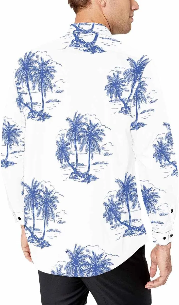 Mens Shirts Long Sleeve Tropical Leaves Pattern Mens Button Down Long Sleeve Shirt Dress Shirt Long-Sleeve Work Shirt