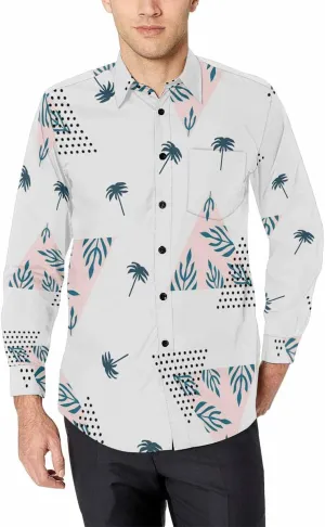 Mens Shirts Long Sleeve Tropical Leaves Pattern Mens Button Down Long Sleeve Shirt Dress Shirt Long-Sleeve Work Shirt