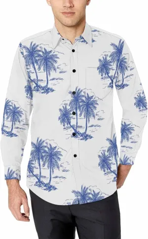 Mens Shirts Long Sleeve Tropical Leaves Pattern Mens Button Down Long Sleeve Shirt Dress Shirt Long-Sleeve Work Shirt