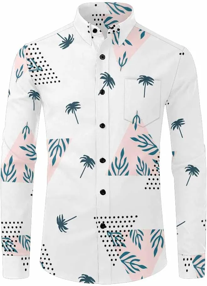 Mens Shirts Long Sleeve Tropical Leaves Pattern Mens Button Down Long Sleeve Shirt Dress Shirt Long-Sleeve Work Shirt