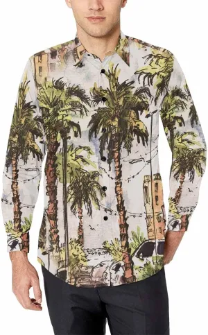 Mens Shirts Long Sleeve Tropical Leaves Pattern Mens Button Down Long Sleeve Shirt Dress Shirt Long-Sleeve Work Shirt