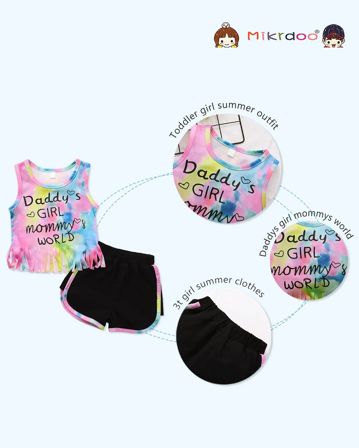 Mikrdoo Baby Girls Clothes Toddler Girl Summer Outfits Sleeveless Infant Tassel Tank Top Cute Shorts Set Casual Pants