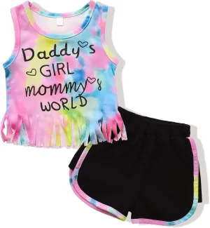 Mikrdoo Baby Girls Clothes Toddler Girl Summer Outfits Sleeveless Infant Tassel Tank Top Cute Shorts Set Casual Pants