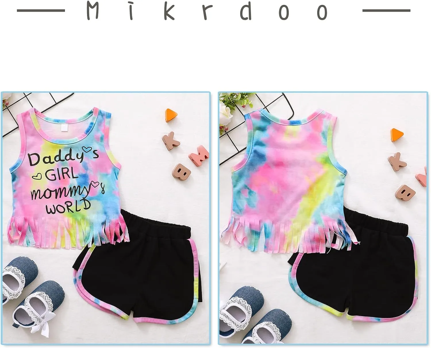Mikrdoo Baby Girls Clothes Toddler Girl Summer Outfits Sleeveless Infant Tassel Tank Top Cute Shorts Set Casual Pants