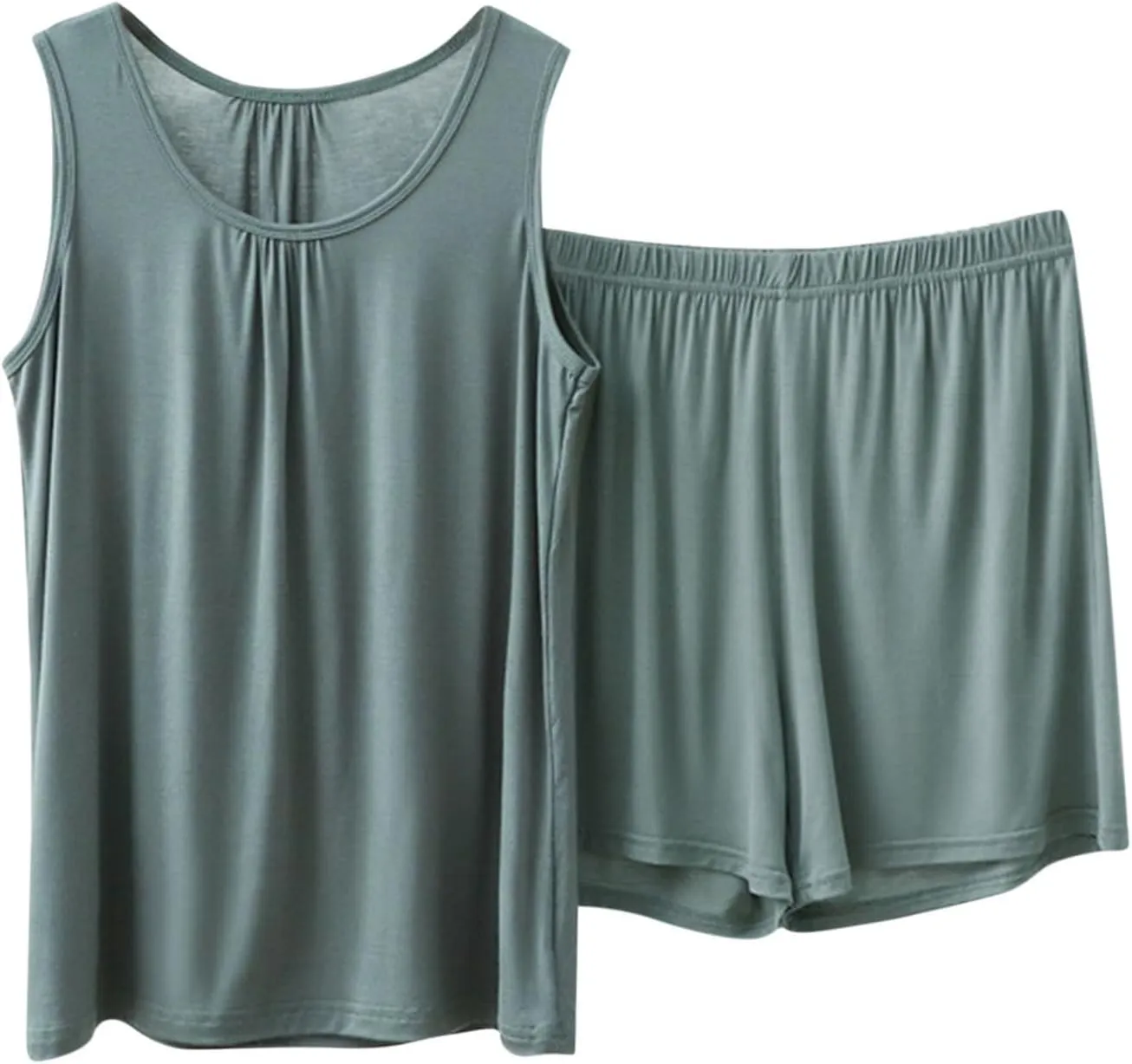 Miyaomn Pajamas Set for Women Comfortable Sleeveless Tank Top and Shorts Sets Solid Color Loose Vest Cami Soft Sleepwear 2pc
