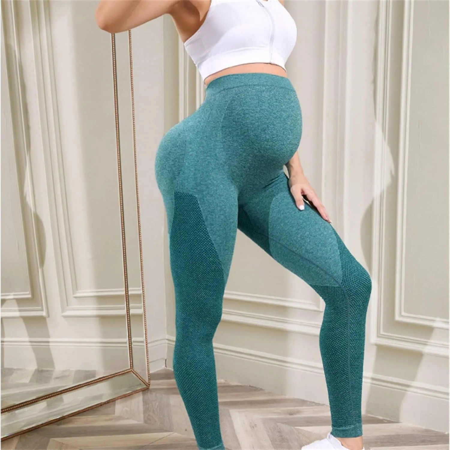 Miyaomn Womens Athletic Soft Maternity Leggings Over The Belly Non-See-Through Workout Pregnancy Yoga Pants Activewear Tights