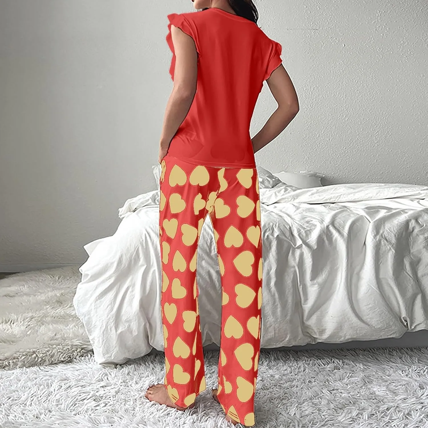 Miyaomn Women's Pajama Sets Ruffled Sleeveless Tank Top and Long Printed Pants with Pockets 2 Piece Pjs Sets Lounge Sleepwear