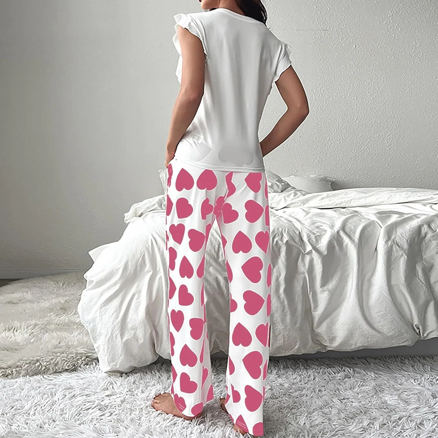 Miyaomn Women's Pajama Sets Ruffled Sleeveless Tank Top and Long Printed Pants with Pockets 2 Piece Pjs Sets Lounge Sleepwear