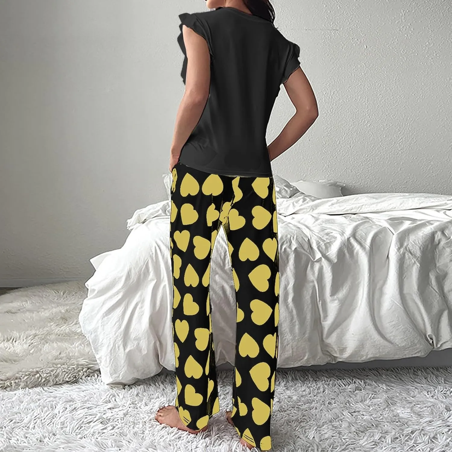 Miyaomn Women's Pajama Sets Ruffled Sleeveless Tank Top and Long Printed Pants with Pockets 2 Piece Pjs Sets Lounge Sleepwear