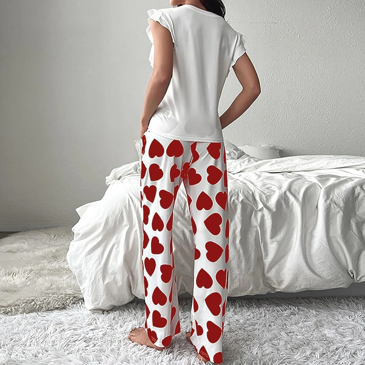 Miyaomn Women's Pajama Sets Ruffled Sleeveless Tank Top and Long Printed Pants with Pockets 2 Piece Pjs Sets Lounge Sleepwear