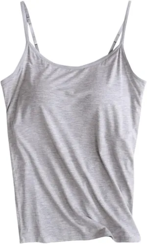 Modal Camisole Tops for Women Built in Bra Adjustable Spaghetti Strap Workout Shirts Basic Layer Padded Bra Tank Tops