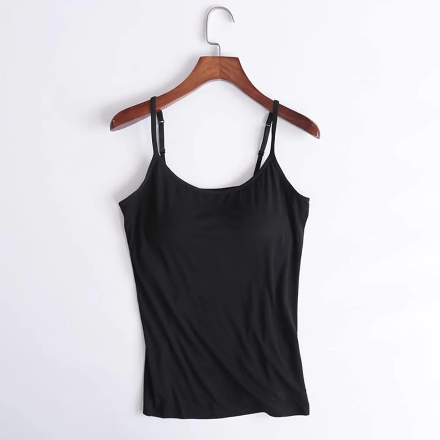 Modal Camisole Tops for Women Built in Bra Adjustable Spaghetti Strap Workout Shirts Basic Layer Padded Bra Tank Tops