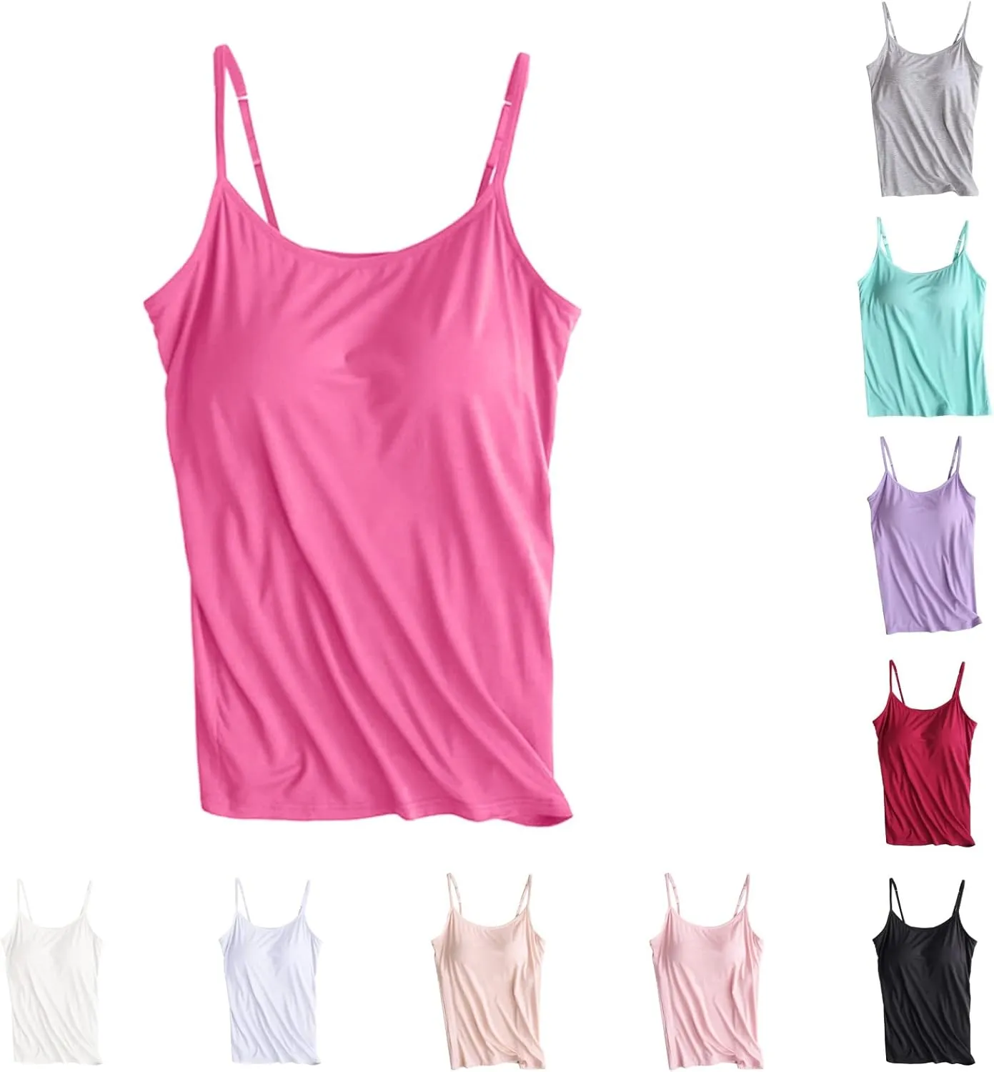 Modal Camisole Tops for Women Built in Bra Adjustable Spaghetti Strap Workout Shirts Basic Layer Padded Bra Tank Tops