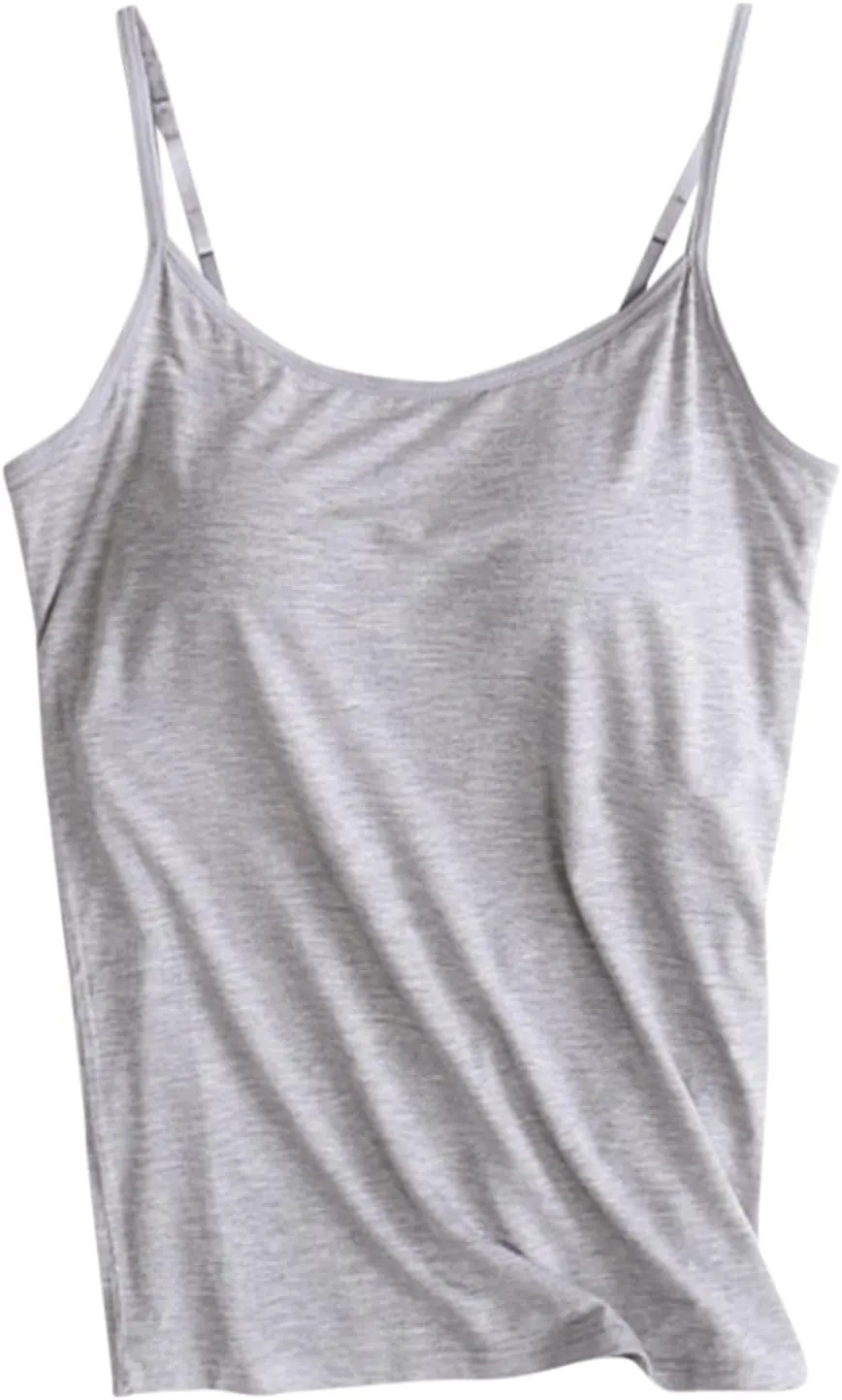 Modal Camisole Tops for Women Built in Bra Adjustable Spaghetti Strap Workout Shirts Basic Layer Padded Bra Tank Tops